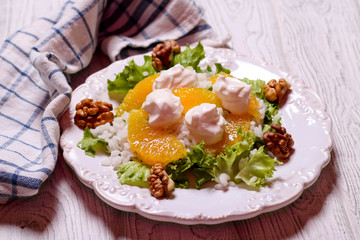 salad with rice, orange and cottage cheese