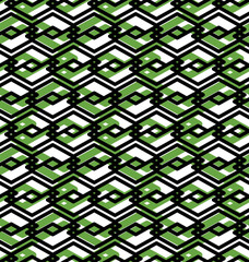 Green abstract seamless pattern with interweave lines. Vector or