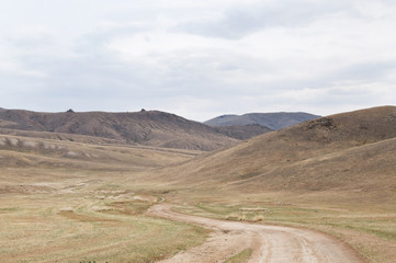 blue sky over the vast Mongolian steppes