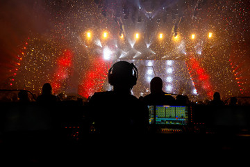 Sound manager on live rock concert, disco show