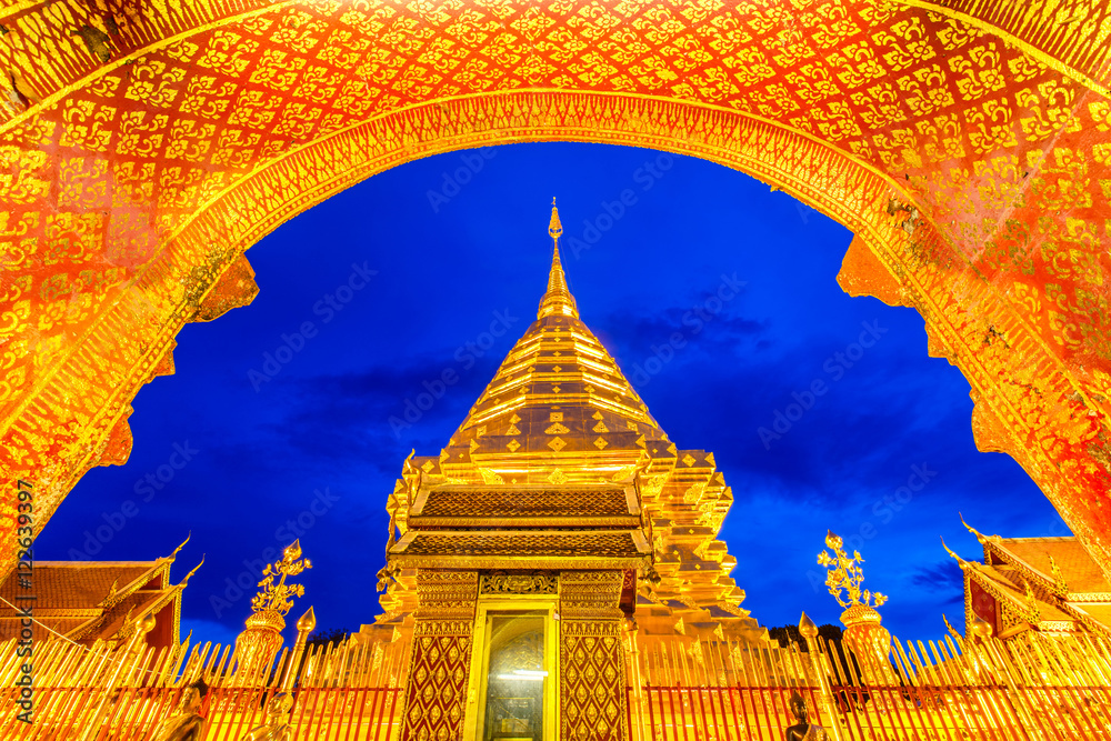 Wall mural wat phra that doi suthep is tourist attraction of chiang mai, thailand