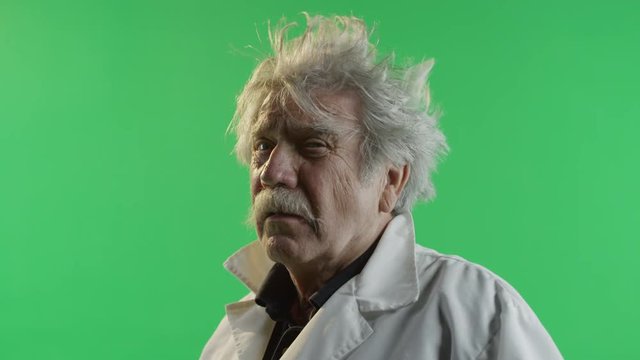 Mad scientist on green screen