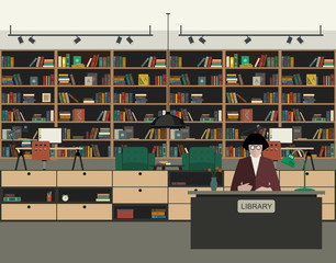 Public library flat illustration.