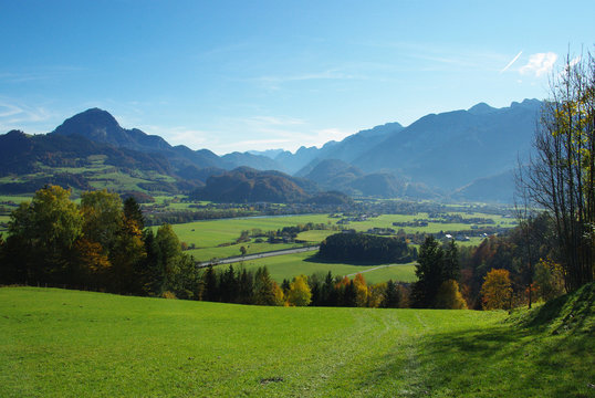 Golling, the Salzachtal and the Tennengebirge from Gasteig