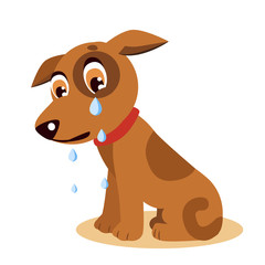 Sad Crying Dog Cartoon Vector Illustration. Dog With Tears. Crying Dog Emoji. Crying Dog Face.