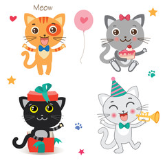 Set Of Cute Little Cats. Cartoon Animal. Vector Collection On A White Background. Cutie Cat Pictures. Cutie Cat Memes. Cutie Cat Drawing. Cat Costume. Cat As Pet. Cat As Toy.