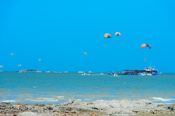 perfect sky and water with reef of ocean Thailand..