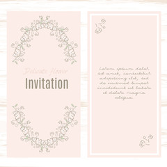 greeting card template floral background. Design stationery set in vector format. Wedding card or invitation, shabby chic