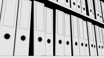 Shelf full of office folders. Low angle view, sketch