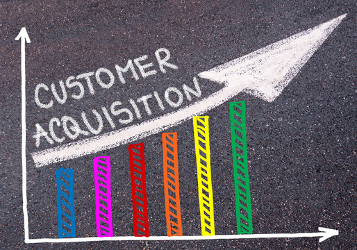 Customer Acquisition written over colorful graph and rising arrow