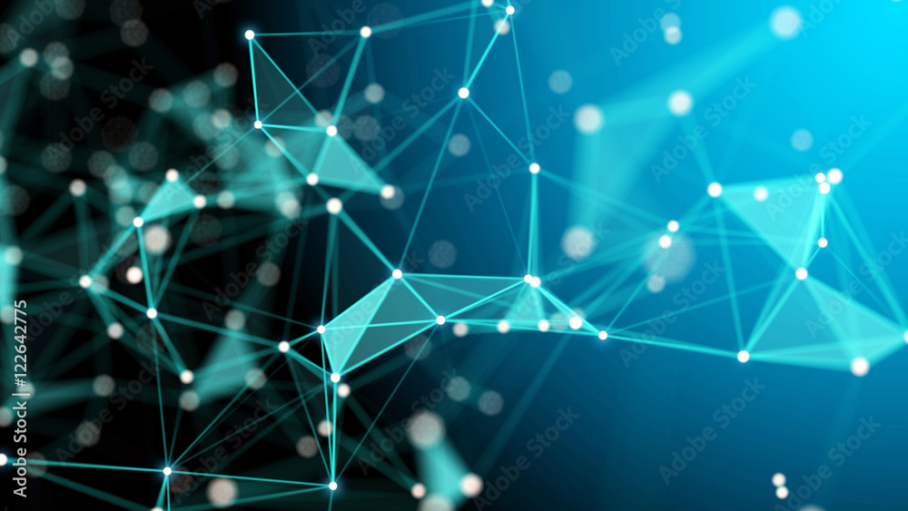 Poster plexus lines, nodes and polygons. abstract technology, science and engineering background. depth of 