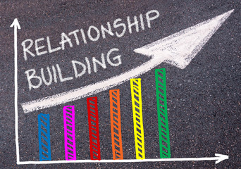 RELATIONSHIP BUILDING written over colorful graph and rising arrow