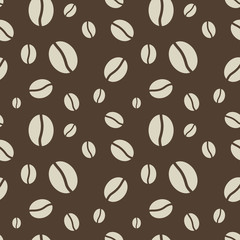 Seamless abstract brown coffee beans vector pattern.