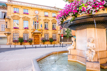 City hall building with fountain in Salon-de-Provence in France