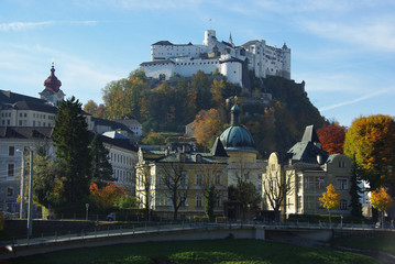 Hohensalzburg from Giselakai in Salzburg