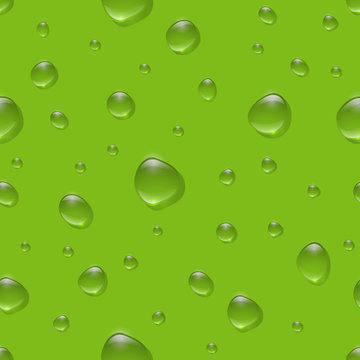 Seamless realistic water drops on color surface vector pattern.