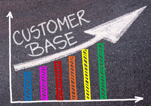 CUSTOMER BASE written over colorful graph and rising arrow