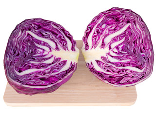 Obraz premium Vegetables, Purple cabbage on cutting boards isolated on white background. 