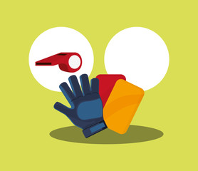 glove with card and whistle soccer football related icons image vector illustration design 