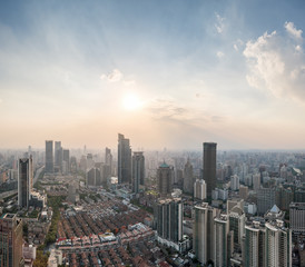 Naklejka na ściany i meble Shanghai JingAn district skyline in sunshine
