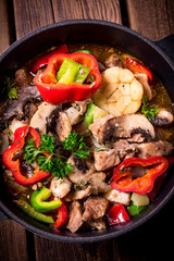 Goulash with colored vegetables