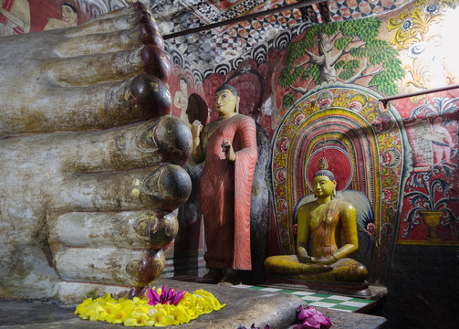 Interior of Dambulla Golden Temple in Sri Lanka