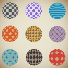 Plain retro color patterned sphere vector design elements.