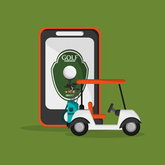 Fototapeta na wymiar golf cart with golfing related icons and cellphone image vector illustration design 