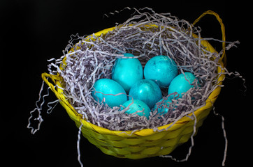 Blue Eggs in a yellow basket