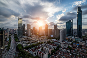 Fototapeta na wymiar Shanghai JingAn district skyline