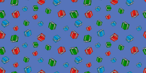 Seamless pattern with images of colorful gifts. Raster