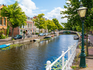 Rapenburg canal in old town of Leiden, South Holland, Netherlands