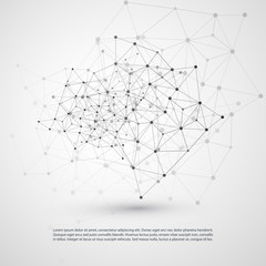 Black and White Modern Minimal Style Cloud Computing, Networks Structure, Telecommunications Concept Design, Network Connections, Transparent Geometric Wireframe - Vector Illustration