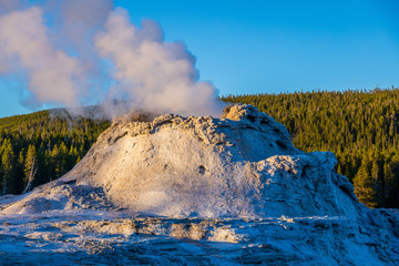 Old Faithful Geyser is the biggest regular geyser in Yellowstone National Park, Wyoming, USA