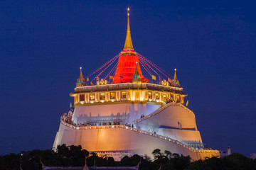 golden mount temple of beautiful In the night  bangkok, thailand