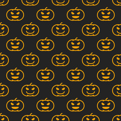 Halloween different linear seamless pattern with smiling pumpkin . Endless texture for wallpaper, web page background, wrapping paper and etc. Retro outline style for info graphics, media interfaces.