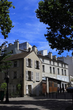Typical street in Montmartre Hill, Paris, France