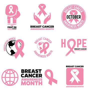 Breast Cancer Awareness month emblems, badges and design element