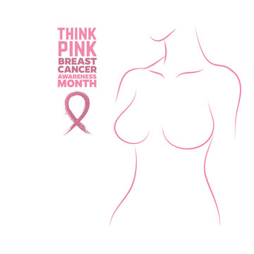 Breast Cancer  Awareness Month. Woman Silhouette With Breast Can