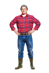 Fototapeta premium Logger in red shirt isolated.