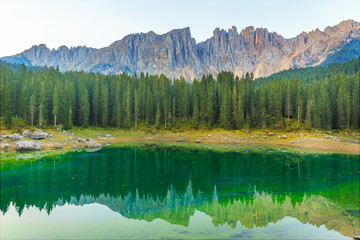 Carezza Lake in Dolomites, Italy