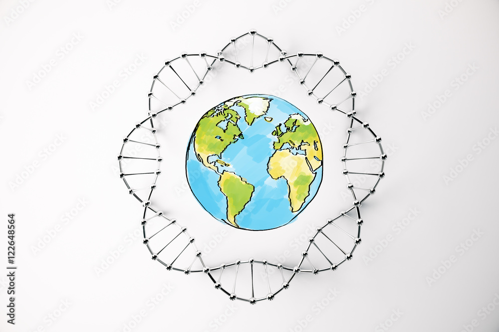Poster dna circle with globe sketch
