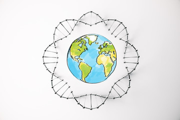 DNA circle with globe sketch
