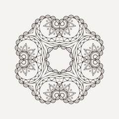 Vector mandala. Mehndi lace tattoo. Oriental weave.