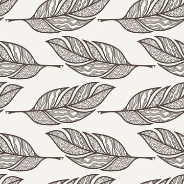 Vector seamless pattern of feathers. Doodle. Zentangle