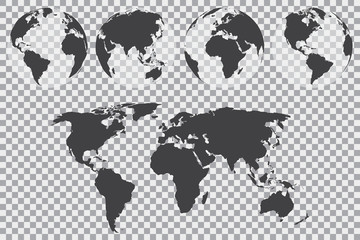 Globe set with world map on a transparent background. Vector illustration