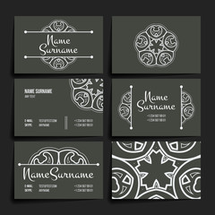 Set of vector design templates. Business card with floral circle ornament. Mandala style.