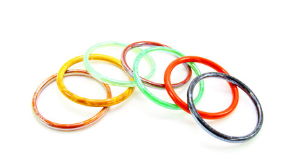 Multicolor bangles on white background