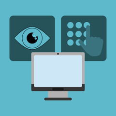 computer with virtual security system icons image vector illustration design 