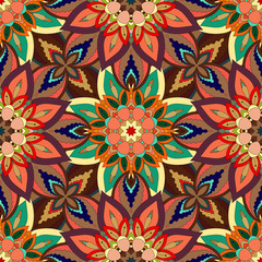 Ornate floral seamless texture, endless pattern with vintage mandala elements.